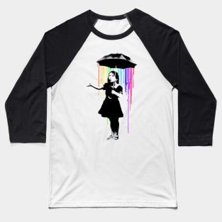 Banksy Rainbow Rain Umbrella Girl Baseball T-Shirt